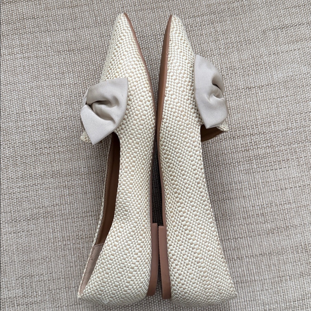ASOS Design Lake bow pointed ballet flats woven raffia texture decorative bow - Picture 7 of 14